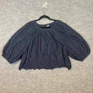 Old Navy Shirt Womens 2XL Blue Balloon Sleeve Eyelet Lace Crop Top Plus Size